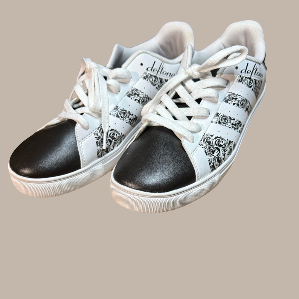 Black and White Sneakers with Floral Stripes